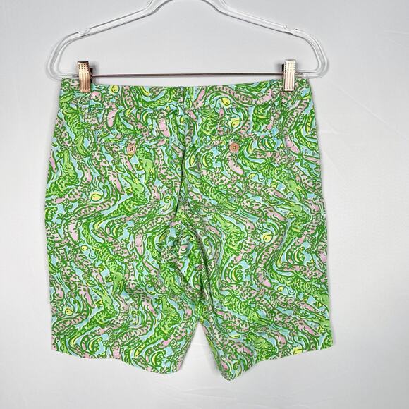 Lilly Pulitzer Size 2 Chomp Chomp Avenue Alligator Shorts Shorely Blue Green - Picture 2 of 11
